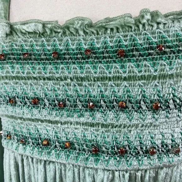 Urban Outfitters Green Velvet Dress Med Rhinestone Fairy Festival Boho Romantic - Picture 5 of 14